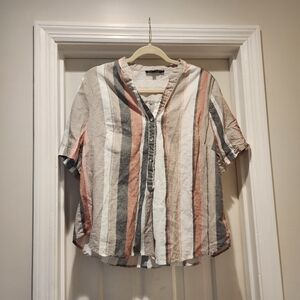 Tahari linen blend striped pop over Women's size 1X